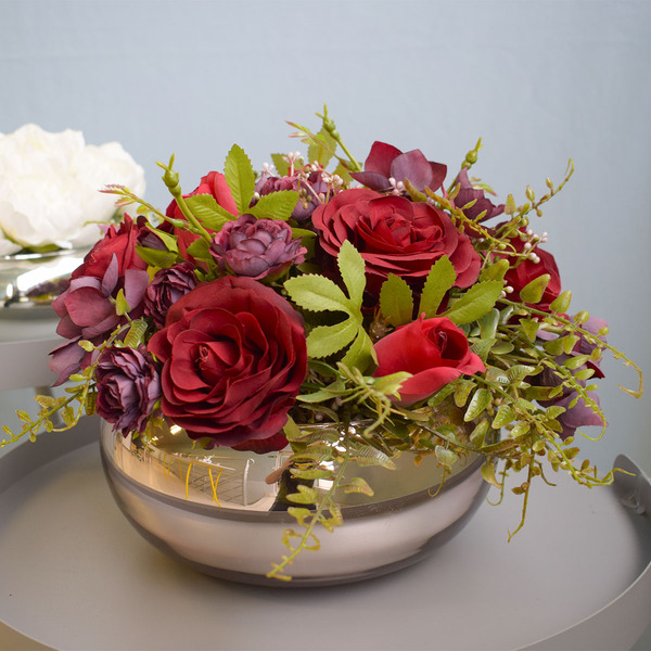 Arranjo De Mini Rosas Vermelhas No Vaso Baixo Rose| Linha Arr